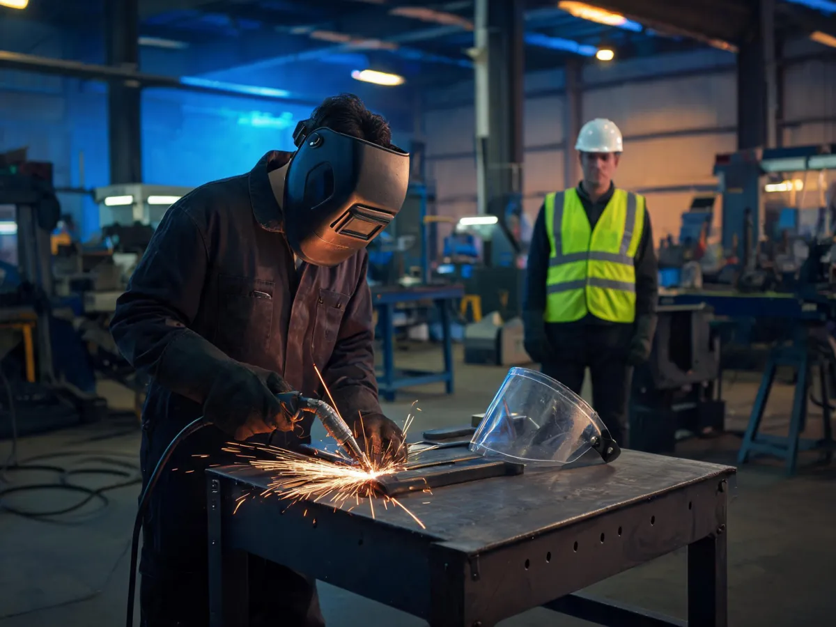 Welder using Jackson Safety helmet and face protection
