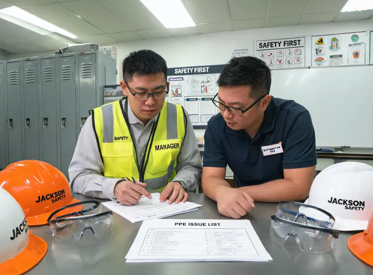 Safety manager reviewing PPE service plan